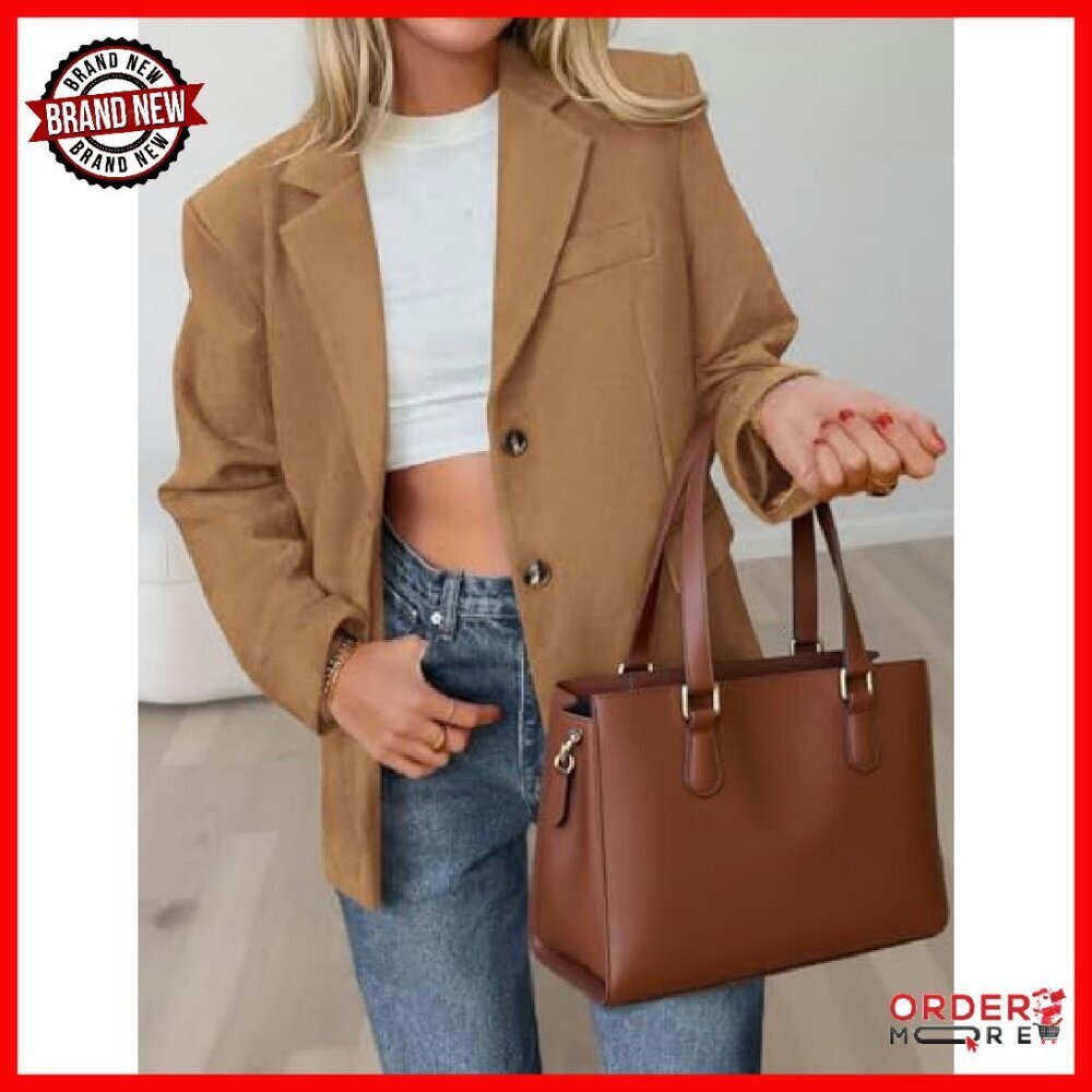 Oversized Faux Suede Blazer Women's Business Casual Work Jacket - Picture 6 of 8